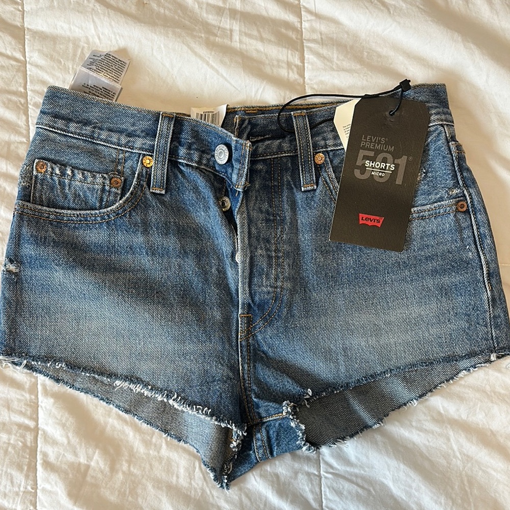 Levi's Blue Jean Micro Shorts with Frayed Hem and Vintage Look